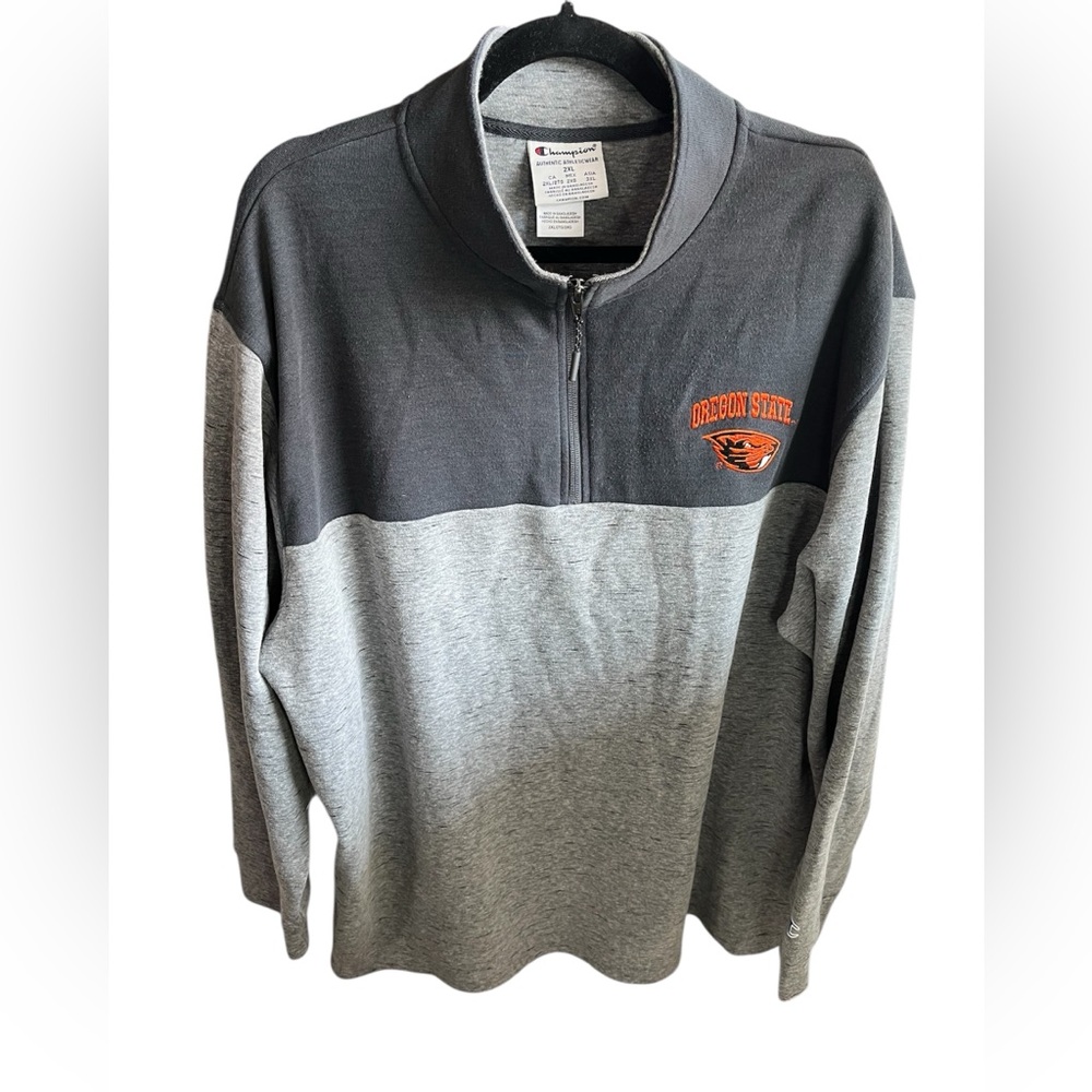 Champion Oregon State University Beavers QuarterZip Sweatshirt Size XXL Grey